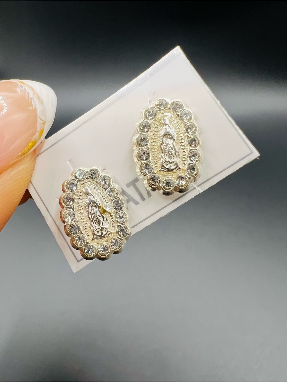 Sterling silver 925, Virgin Mary with CZ Stud Earrings